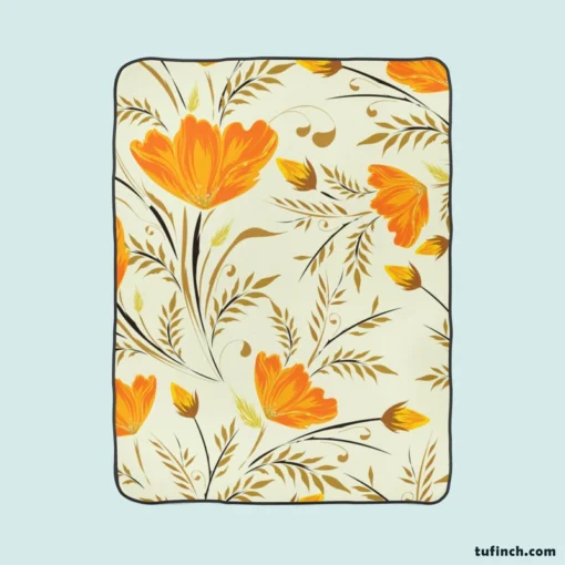 Orange Lily Flowers Spring Pattern Fleece Blanket 1