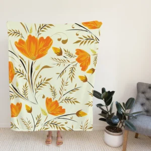 Orange Lily Flowers Spring Pattern Fleece Blanket