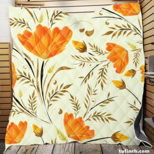 Orange Lily Flowers Spring Pattern Quilt Blanket