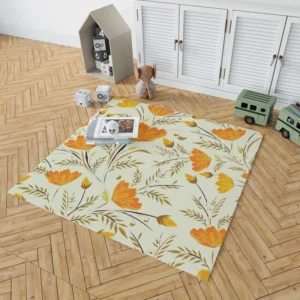 Orange Lily Flowers Spring Pattern Rug 1