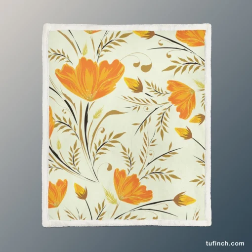 Orange Lily Flowers Spring Pattern Sherpa Fleece Blanket 1