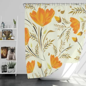 Orange Lily Flowers Spring Pattern Shower Curtain