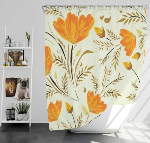 Orange Lily Flowers Spring Pattern Shower Curtain