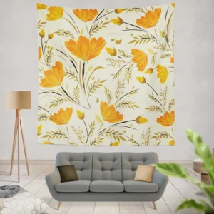 Orange Lily Flowers Spring Pattern Wall Tapestry