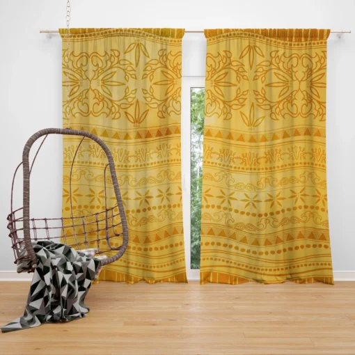 Orange Native American Ethnic Design Curtain