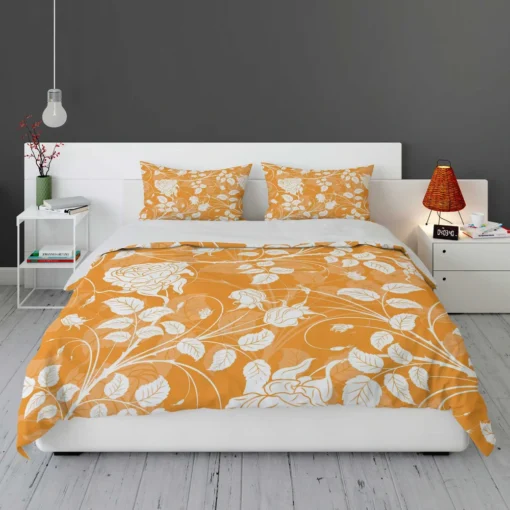 Orange Nouveau Rose Floral Bedding Set 1