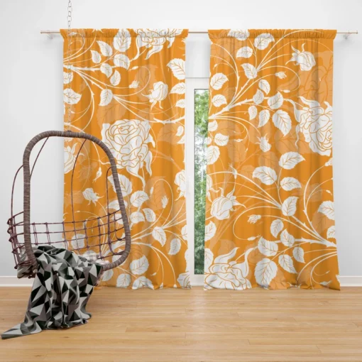 Orange Nouveau Rose Floral Curtain