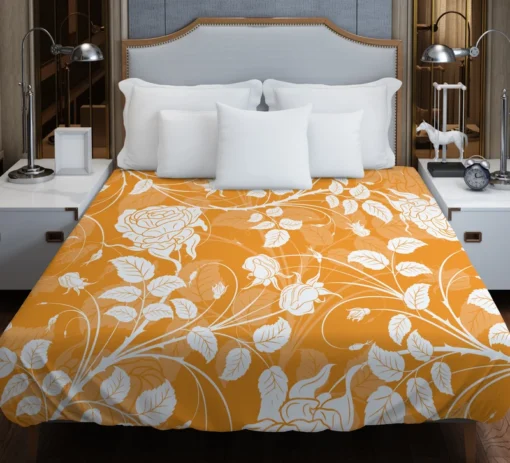 Orange Nouveau Rose Floral Duvet Cover