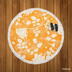 Orange Nouveau Rose Floral Round Beach Towel