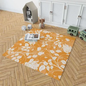 Orange Nouveau Rose Floral Rug 1