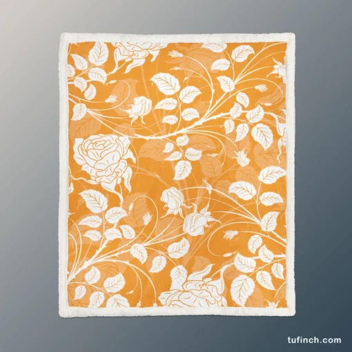 Orange Nouveau Rose Floral Sherpa Fleece Blanket 1