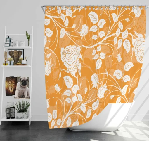 Orange Nouveau Rose Floral Shower Curtain