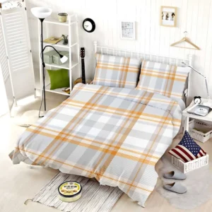 Orange Ombre Plaid Pattern Bedding Set