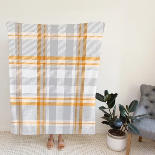 Orange Ombre Plaid Pattern Fleece Blanket