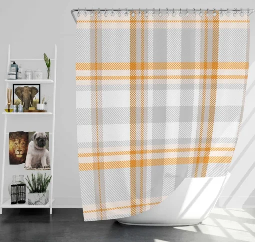 Orange Ombre Plaid Pattern Shower Curtain