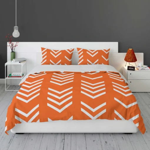 Orange Pattern With White Chevron Bedding Set 1