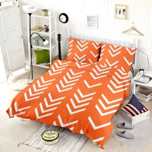 Orange Pattern With White Chevron Bedding Set