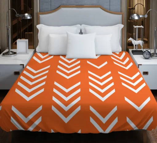 Orange Pattern With White Chevron Duvet Cover