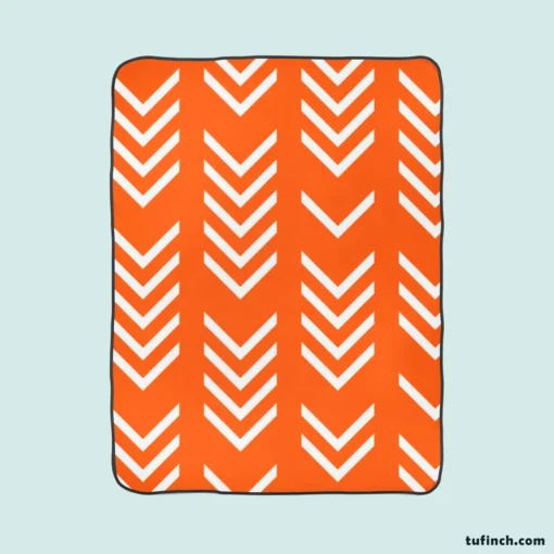 Orange Pattern With White Chevron Fleece Blanket 1