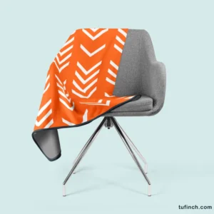 Orange Pattern With White Chevron Fleece Blanket 2