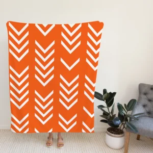 Orange Pattern With White Chevron Fleece Blanket