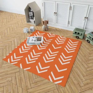 Orange Pattern With White Chevron Rug 1