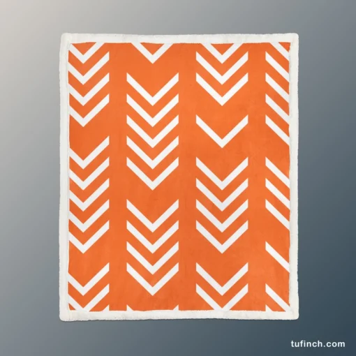 Orange Pattern With White Chevron Sherpa Fleece Blanket 1