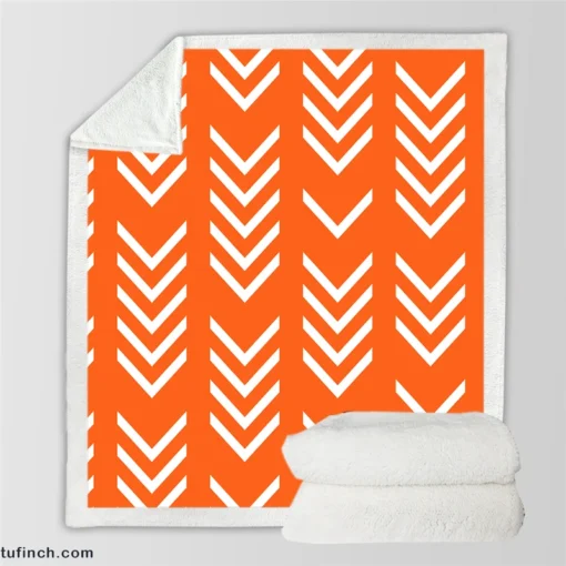 Orange Pattern With White Chevron Sherpa Fleece Blanket