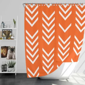 Orange Pattern With White Chevron Shower Curtain