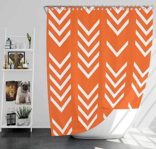 Orange Pattern With White Chevron Shower Curtain