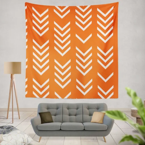 Orange Pattern With White Chevron Wall Tapestry