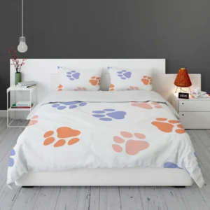 Orange Pink Blue Dog Paws Print Bedding Set 1