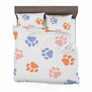 Orange Pink Blue Dog Paws Print Bedding Set 2