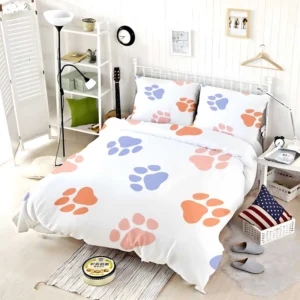 Orange Pink Blue Dog Paws Print Bedding Set