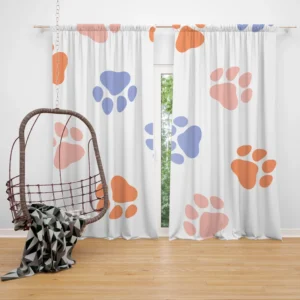 Orange Pink Blue Dog Paws Print Curtain