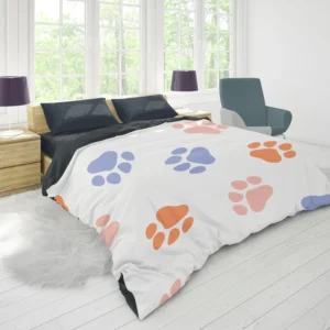 Orange Pink Blue Dog Paws Print Duvet Cover 1