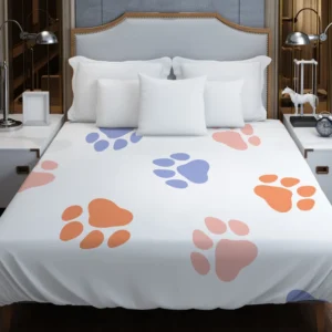 Orange Pink Blue Dog Paws Print Duvet Cover