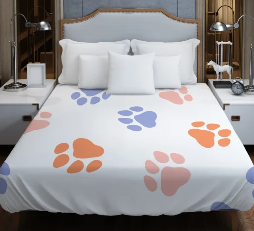 Orange Pink Blue Dog Paws Print Duvet Cover