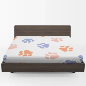 Orange Pink Blue Dog Paws Print Fitted Sheet 1