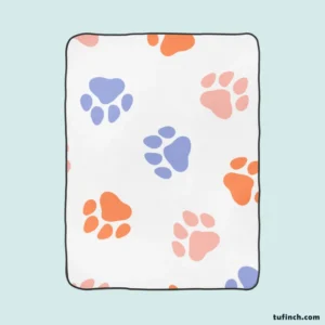 Orange Pink Blue Dog Paws Print Fleece Blanket 1