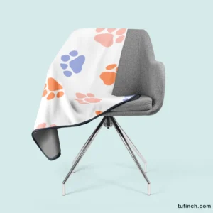 Orange Pink Blue Dog Paws Print Fleece Blanket 2