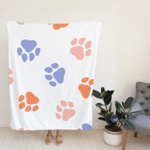 Orange Pink Blue Dog Paws Print Fleece Blanket