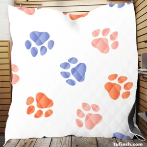 Orange Pink Blue Dog Paws Print Quilt Blanket