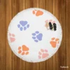 Orange Pink Blue Dog Paws Print Round Beach Towel