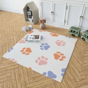 Orange Pink Blue Dog Paws Print Rug 1