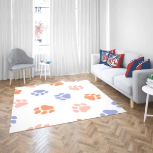 Orange Pink Blue Dog Paws Print Rug 2