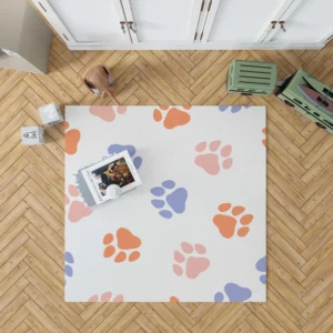 Orange Pink Blue Dog Paws Print Rug