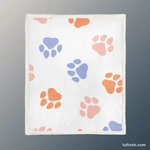 Orange Pink Blue Dog Paws Print Sherpa Fleece Blanket 1