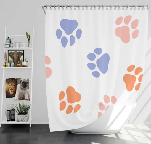 Orange Pink Blue Dog Paws Print Shower Curtain