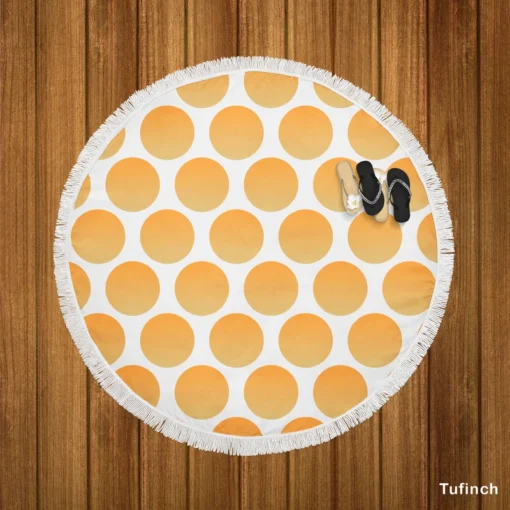 Orange Polka Dots Pattern Round Beach Towel